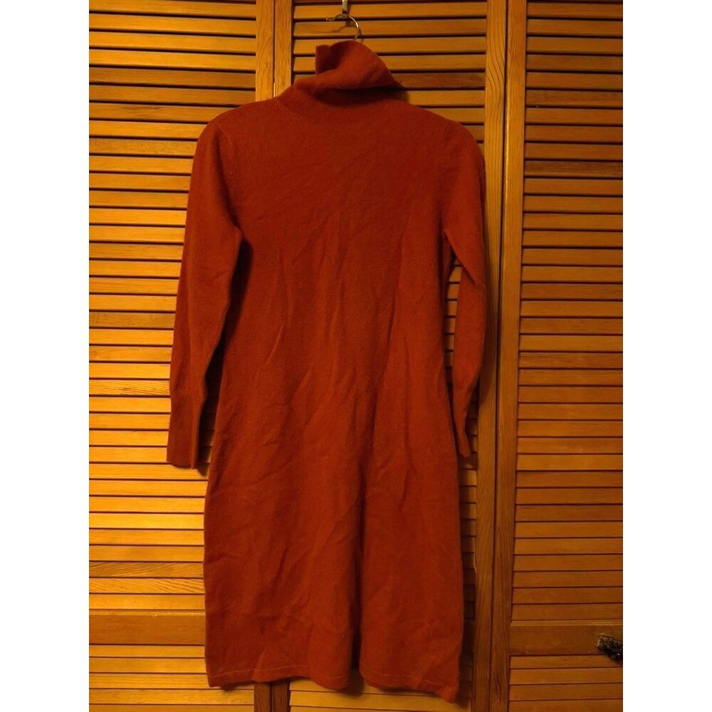 Neiman Marcus 100% Cashmere Sweater Dress Women's Large Rust Red Turtleneck